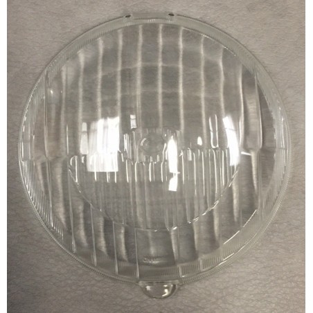 Headlight glass lens with semi-circular tab